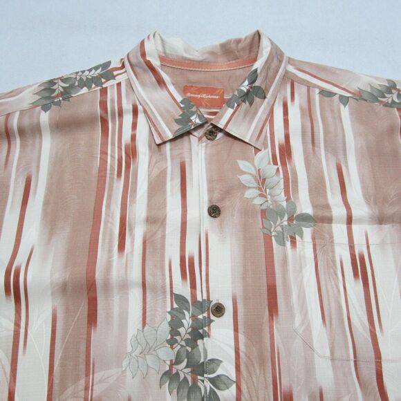 Tommy Bahama Hawaiian shirt Mens 2xl Coral Pink button up short sleeve 100% silk - Picture 6 of 12